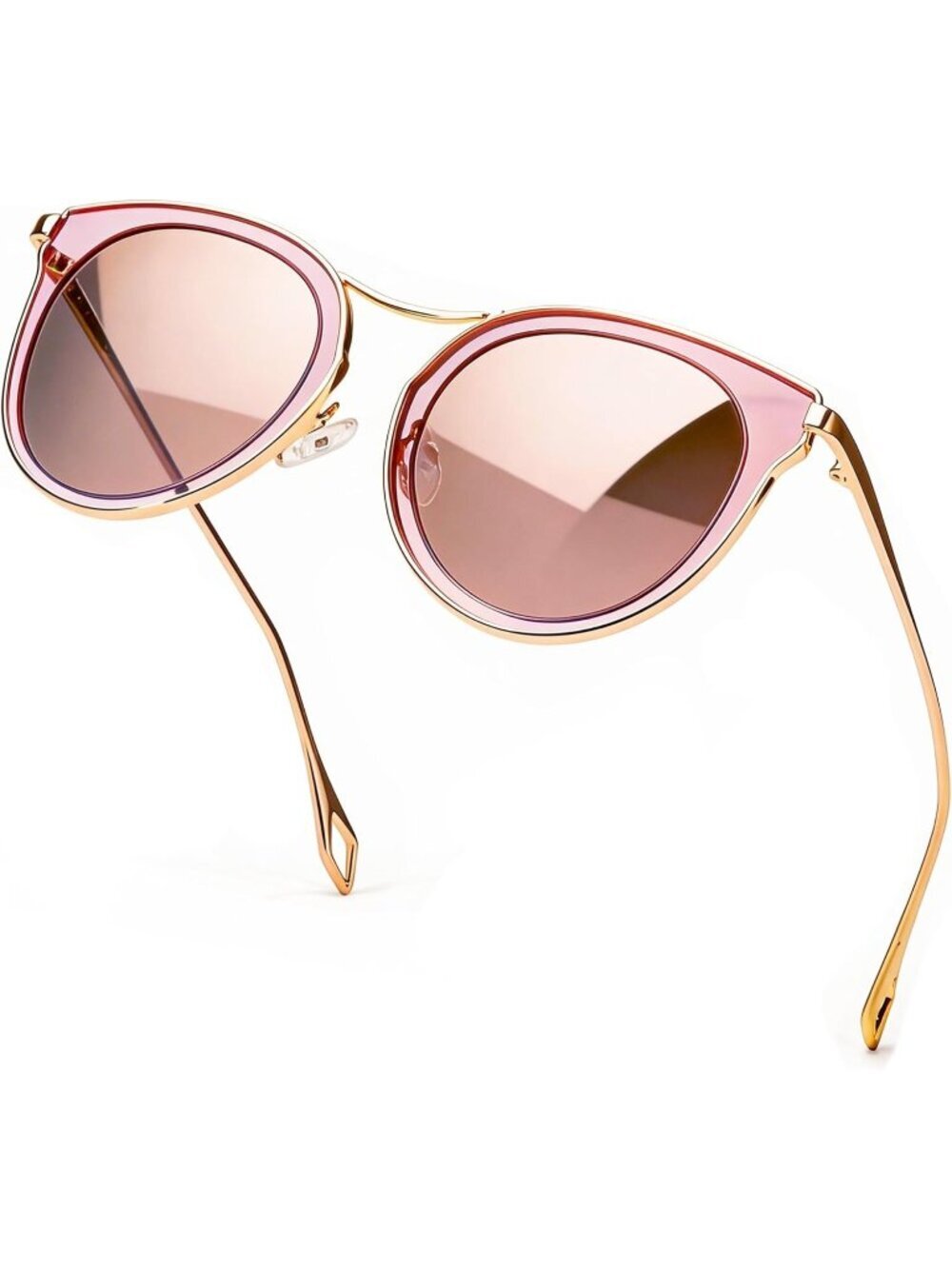 Women's Oversized Cat Eye Mirrored Sun Glasses Shades with UV400 Gold Pink